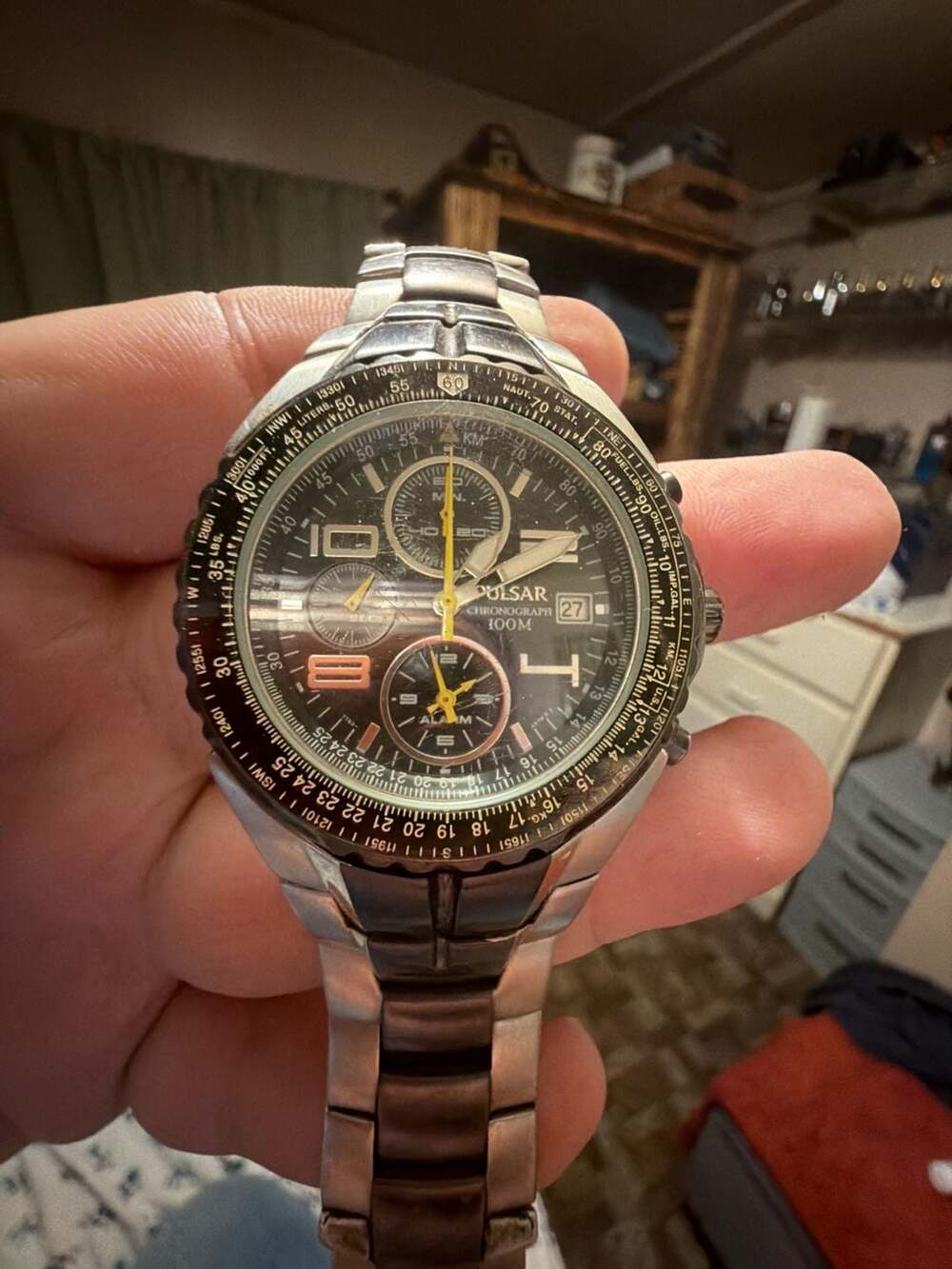 Pulsar Chronograph 100M Alarm Watch excellent condition needs battery